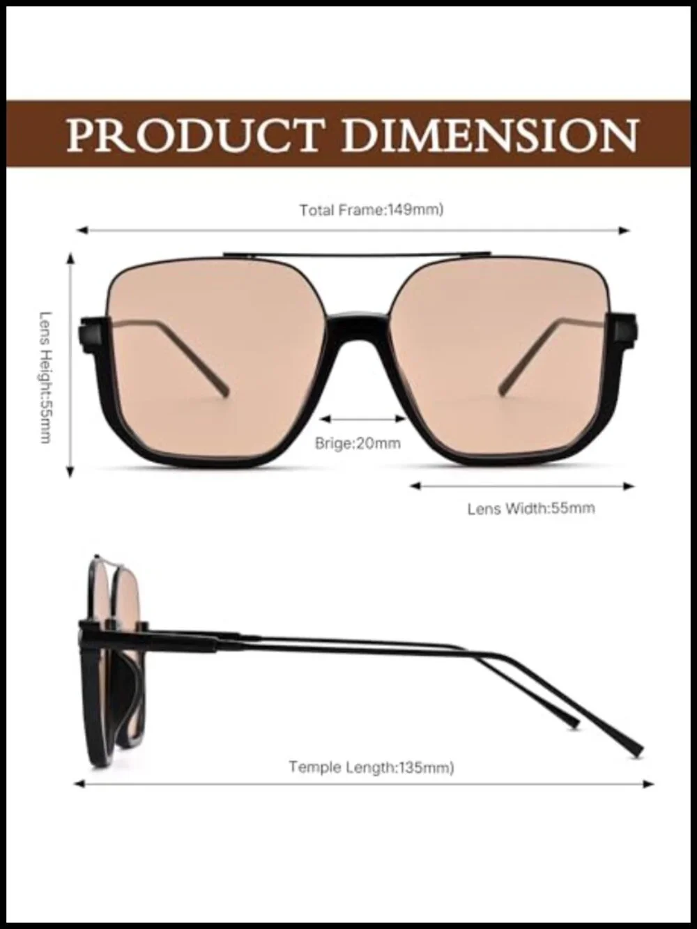 Women's Retro Oversized Square Sunglasses UV400 Metal Frame